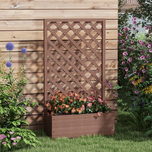 English Elm Outsunny Raised Garden Bed With Trellis Lattice - Freestanding Planter For Climbing Plants & Vines W2225P217234-GIGA
