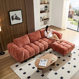 English Elm 111.81''Convertible Sectional Sofa Couch, More Comfy L Shaped Sofa With Fabric Couch,Modern Design Marshmallow Sofa For Living Room and Office,Caramel(Without Ottman)