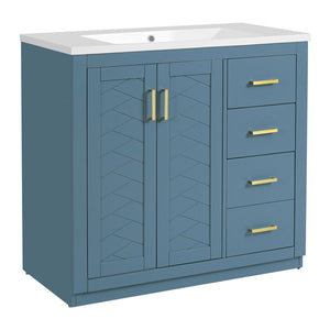 English Elm 36'' Bathroom Vanity with Ceramic Sink Combo Solid Wood Frame Soft-Closing Drawers Ample Storage Elegance Indigo N710P243327M