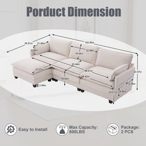 English Elm United We Win Modular Corduroy Sectional with Ottoman Low Profile Living Room Couch Beige W1568S00259