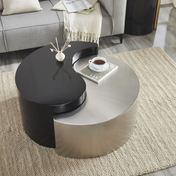 English Elm Ying Yang Modern Coffee Table – Elegant Iron Sheet Frame, Black & Silver Finish For Stylish Interiors G150108937-GIGA