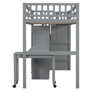 English Elm Queen Murphy Bed with Integrated Desk Cabinet Shelves Space Saving Studio Solution Gray N708S00013E