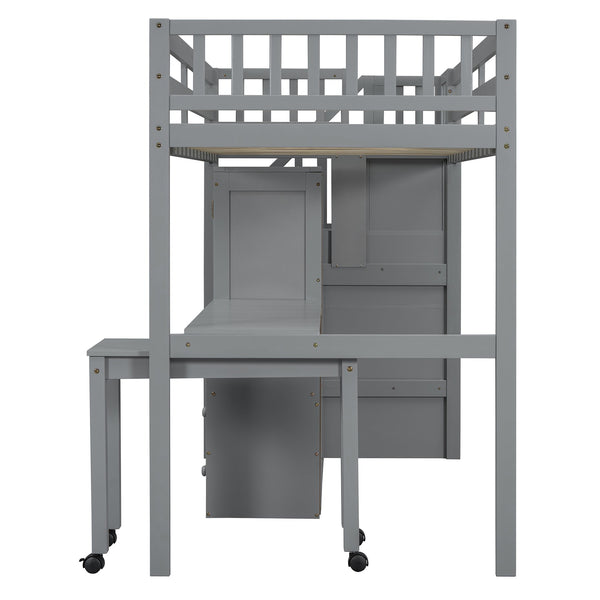 English Elm Queen Murphy Bed with Integrated Desk Cabinet Shelves Space Saving Studio Solution Gray N708S00013E