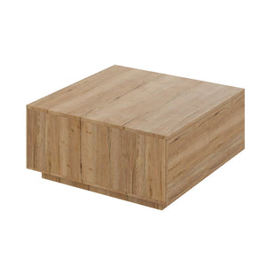 English Elm 33.25" Square Storage Coffee Table Four Drawer Matte Mdf Living Room Centerpiece Natural N735P422508N