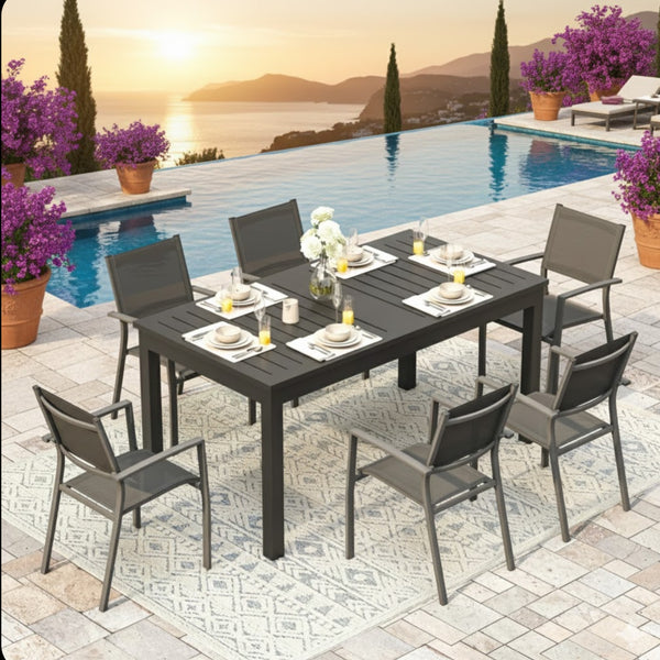 English Elm 63"-92" Extendable Aluminum Patio Dining Table Powder Coated Seats up to Ten Outdoor B082P455120
