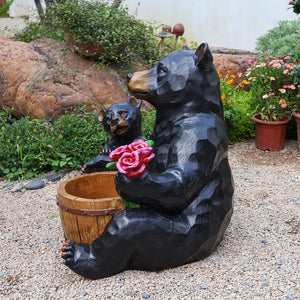 English Elm Outdoor Resin Bear and Cub Planter Sculpture Lifelike Garden Lawn Statue Decor W5398P455471
