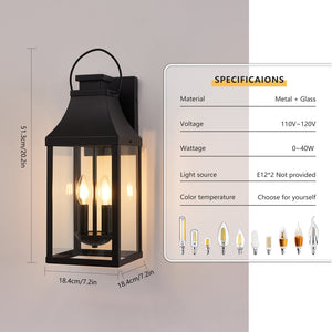 English Elm 20'' Modern Outdoor Wall Light Sconce - Durable Black Lantern With Clear Glass For Entryways & Garages W2312P409019