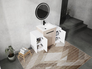 English Elm 48 Inch Freestanding Bathroom Vanity With Ceramic Sink, Adjustable Shelves & Soft-Close Doors W999S00312