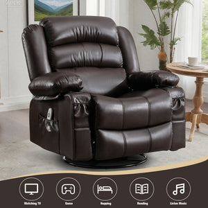 English Elm Massage Swivel Rocker Recliner with Heat Lumbar Relief and Usb Port for Living Room W1521P476712