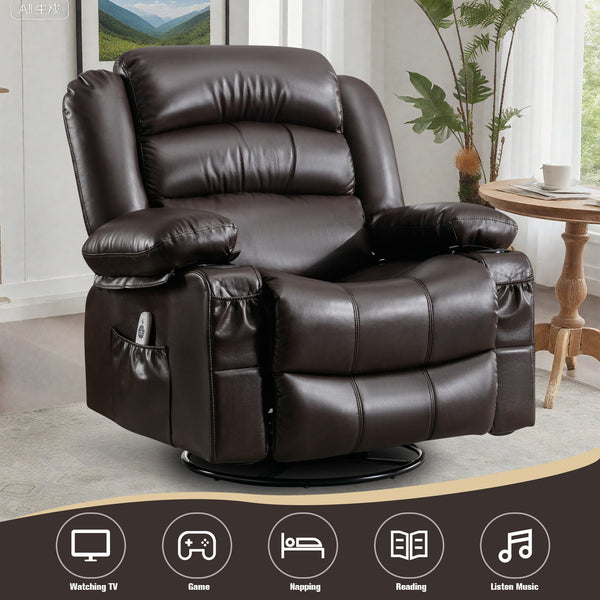 English Elm Massage Swivel Rocker Recliner with Heat Lumbar Relief and Usb Port for Living Room W1521P476712