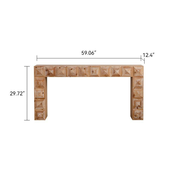 English Elm 59.06" Solid Wood Entryway Console Table with Hand Carved Geometric Relief Detailing W3158P426660
