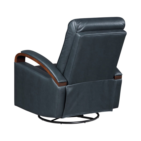 English Elm 1pc Swivel Gliding Recliner Faux Leather Upholstered with Solid Rubberwood Arms, Supportive Comfort and Smooth Motion Navy 34 L x 33 W x 27 H B011P329243