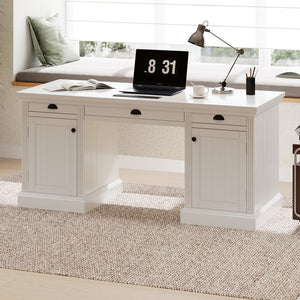 English Elm 67" White Executive Desk with Cabinet Storage Drawers and Usb Ports for Home Office N751S415500K
