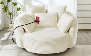 English Elm Swivel Barrel Accent Chair Chenille Tufted Round Club Seat for Living Room Lounge Beige N719S002320A