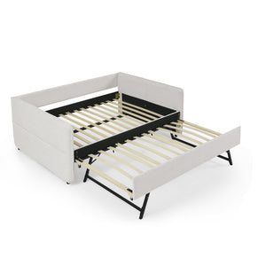 English Elm Daybed With Trundle – Elegant Tufted Full Size Sofa Bed In Beige Boucle, Perfect For Guests & Relaxing W1413S00093