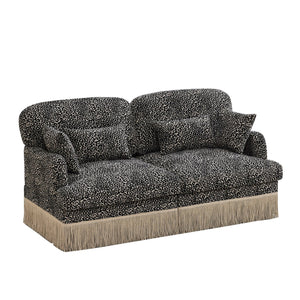 English Elm Comfy Chenille Leopard Print Loveseat with Tassel Trim Modular Sectional for Living Room Khaki W5656S00019