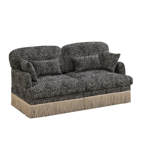 English Elm Comfy Chenille Leopard Print Loveseat with Tassel Trim Modular Sectional for Living Room Khaki W5656S00019