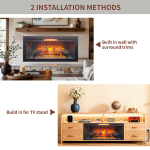 English Elm 42 Inch Infrared Quartz Fireplace Insert with 3d Flame Effect and Built-in Speaker W1769P405043