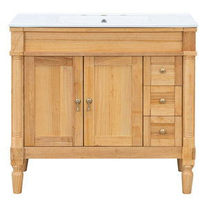 English Elm 36" Freestanding Bathroom Vanity Solid Wood Cabinet with Ceramic Sink and Soft Close Storage N729P300165N