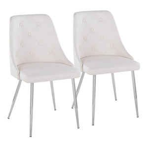 English Elm Marche Contemporary Dining Chairs Set Of 2 - White Faux Leather With Chrome Legs For Modern Spaces B202S01261