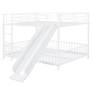 English Elm Full Full over Full Metal Bunk Bed with Slide, Interchangeable Stairs, Gate & Safety Guardrails for Kids White SF000170AAK