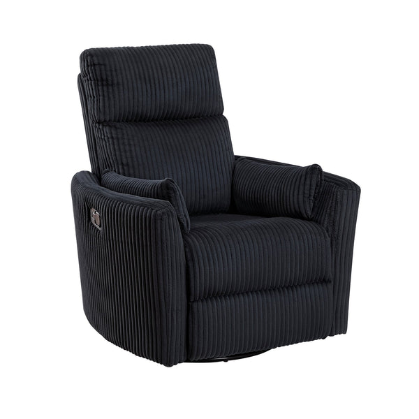 English Elm Black Corduroy Swivel Glider Recliner Chair - 360° Motion, Plush Cushioning, Sleek Black Upholstery B011P383307