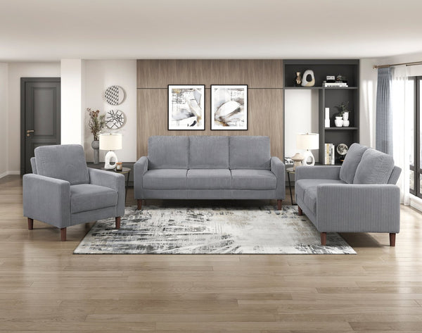 English Elm Modern Track Arm Side Chair with Plush Corduroy Upholstery, Cushioned Seat and Faux Wood Legs for Cozy Living Spaces Gray 31.5 L x 23 W x 25 H B011P362563