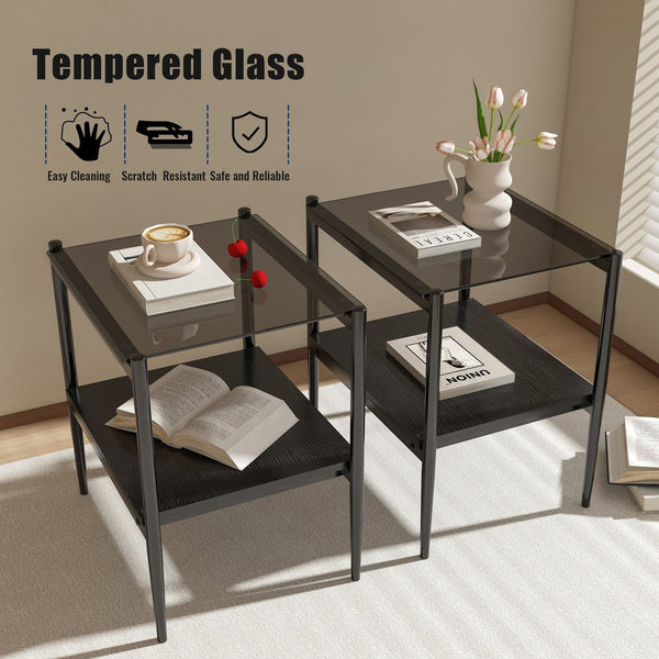 English Elm Coffee Table And End Tables Set Of 3 - Modern Glass & Mdf Design For Stylish Living Room Decor W241S00065
