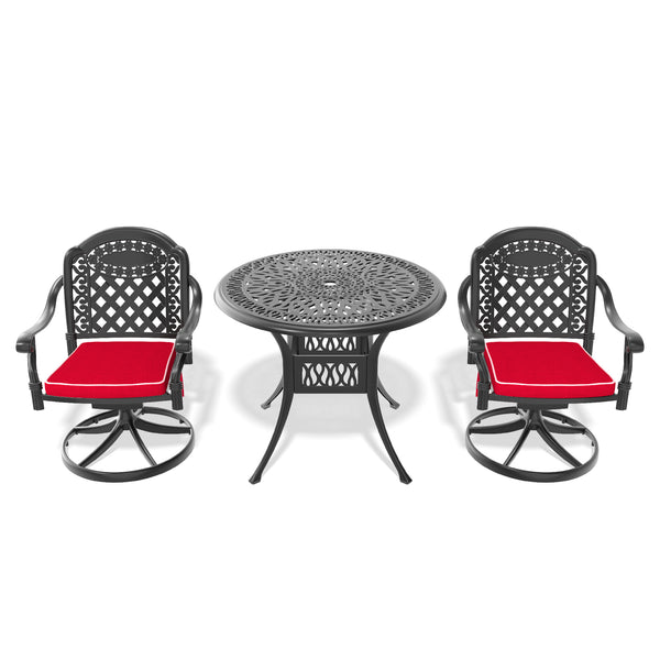 English Elm 3-Piece All-Weather Cast Aluminum Dining Set With 2 Swivel Chairs, Cushions & Round Table Design W1710S00299
