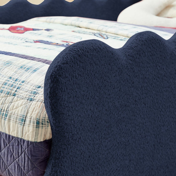 English Elm Twin Dinosaur Boucle Upholstered Kids Bed Solid Wood Frame with Padded Safety Rails Navy Blue W1413P384919