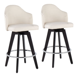 English Elm Ahoy 26" Fixed-Height Counter Stool Set Of 2 With Black Wood Legs, Cream Fabric & Chrome Footrest B202S00160