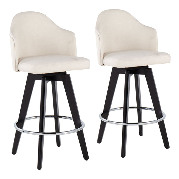 English Elm Ahoy 26" Fixed-Height Counter Stool Set Of 2 With Black Wood Legs, Cream Fabric & Chrome Footrest B202S00160