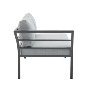 English Elm Sunnyside Outdoor 5-Piece Conversation Set Seats 6 with Waterproof Cushions, UV-Resistant Steel Frame and Slatted Coffee Table Grey B365S00104