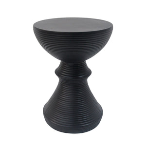 English Elm 16" Ribbed Concrete Outdoor Side Table Sculptural Hourglass Patio Garden Accent Black N767P192100B