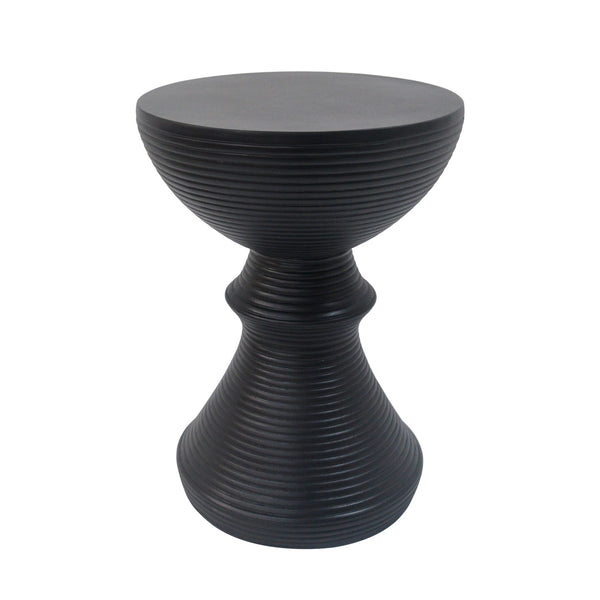 English Elm 16" Ribbed Concrete Outdoor Side Table Sculptural Hourglass Patio Garden Accent Black N767P192100B