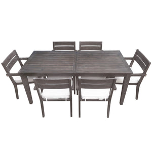 English Elm U_style Solid Acacia Wood Patio Dining Set Six Stackable Chairs Cushions Modern Outdoor Gray WY000459AAE