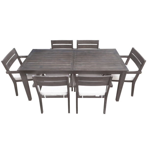 English Elm U_style Solid Acacia Wood Patio Dining Set Six Stackable Chairs Cushions Modern Outdoor Gray WY000459AAE
