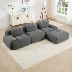 English Elm L-shaped Modular Corduroy Sectional Sofa Ergonomic Low Profile Living Room Seating Grey W714S01267