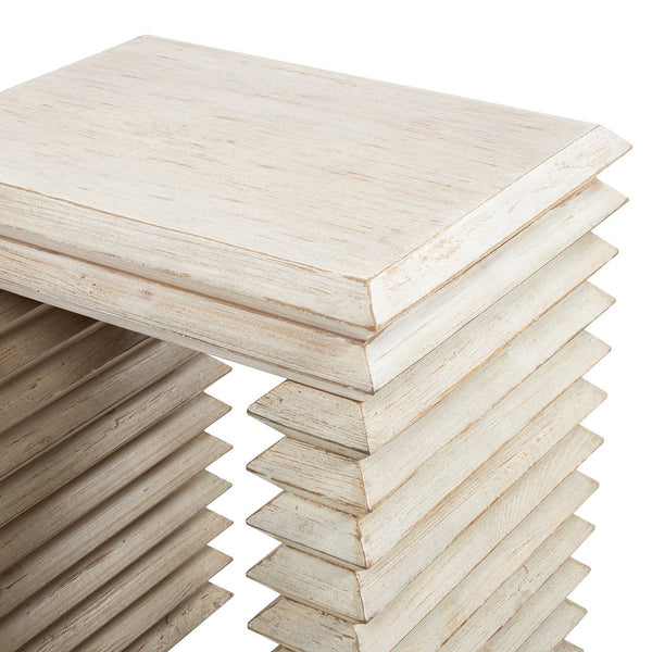 English Elm Veda Reclaimed Pine Geometric Waterfall Side Table Whitewashed Sculptural Accent B2719P485507