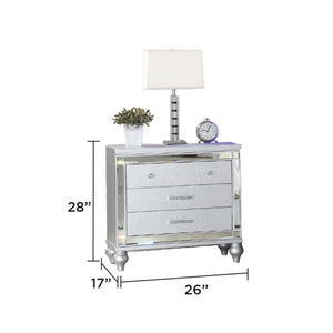English Elm STERLING Glamour Elegance 4PC Queen Bedroom Set with LED Headboard, Mirror Accents & Gold Trim (Silver) 808857711342