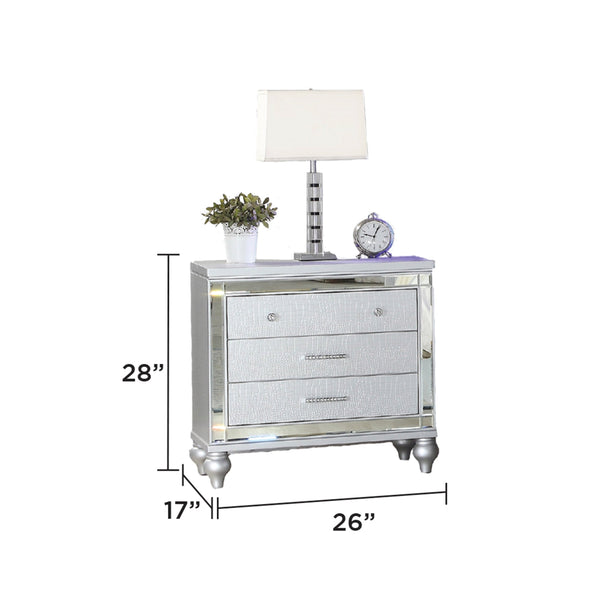 English Elm STERLING Glamour Elegance 4PC Queen Bedroom Set with LED Headboard, Mirror Accents & Gold Trim (Silver) 808857711342