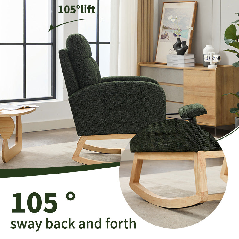 English Elm Modern Accent Rocking Chair With Solid Wood Legs, Cozy Footrest, And Stylish Side Pocket For Relaxation W2725P276959