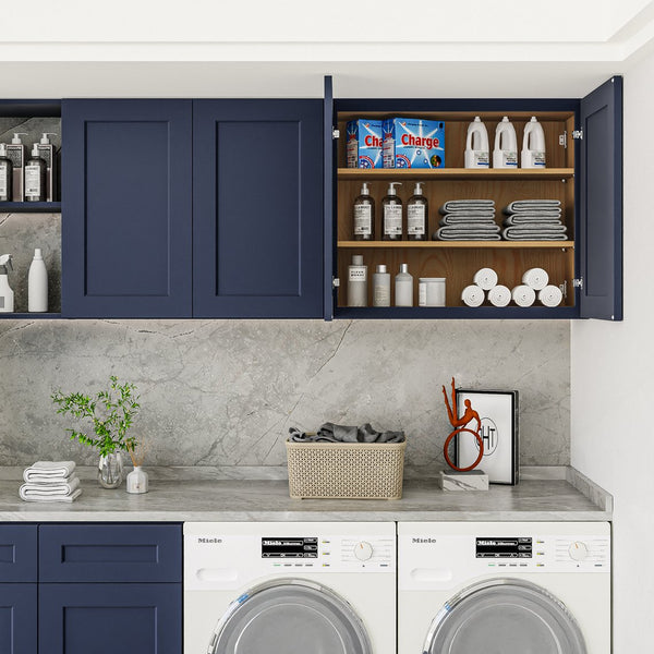 English Elm Gray Shaker Solid Wood Wall Cabinet Soft Close Double Door Kitchen Storage Blue T2950P479971