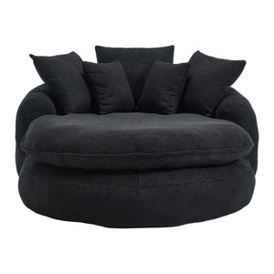 English Elm Oversized Memory Foam Chenille Bean Bag Sofa with Ergonomic Back Support, 3 Large & 2 Small Pillows Black W395P359415