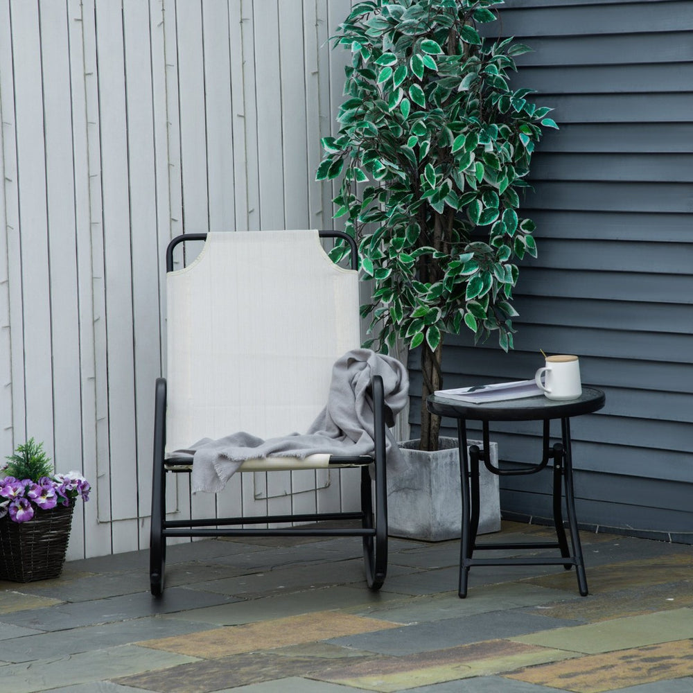 English Elm Outsunny Garden Rocking Chair – Comfortable Sling Fabric Rocker For Indoor & Outdoor Relaxation, Cream W2225P200501-GIGA