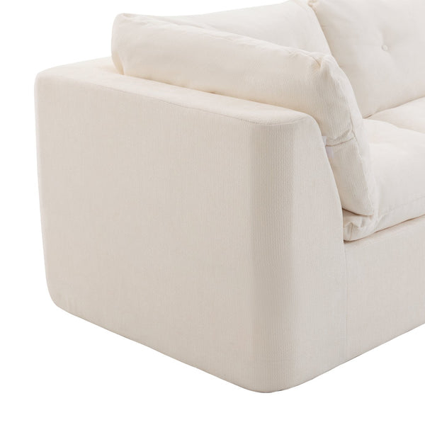 English Elm Modern Chenille Cloud Sectional with Ottoman Deep Sink Modular L Shaped Living Room Sofa Beige+White W2379S00001