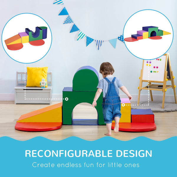 English Elm Qaba 7 Piece Foam Toddler Climbing Playset with Tunnel Ramp and Steps for Indoor Fun W2225P217353