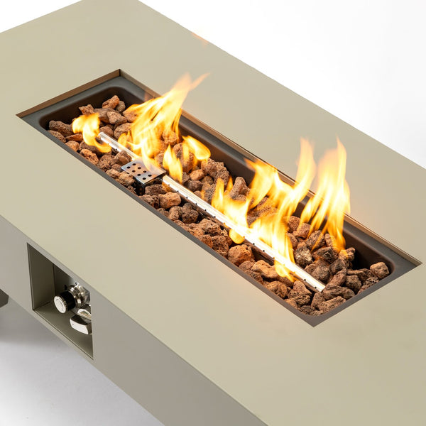 English Elm 42_Inch Iron Fire Pit Table - Stylish Outdoor Heating With 50,000 Btu, Propane Efficiency & Glass Stones W3131P277177