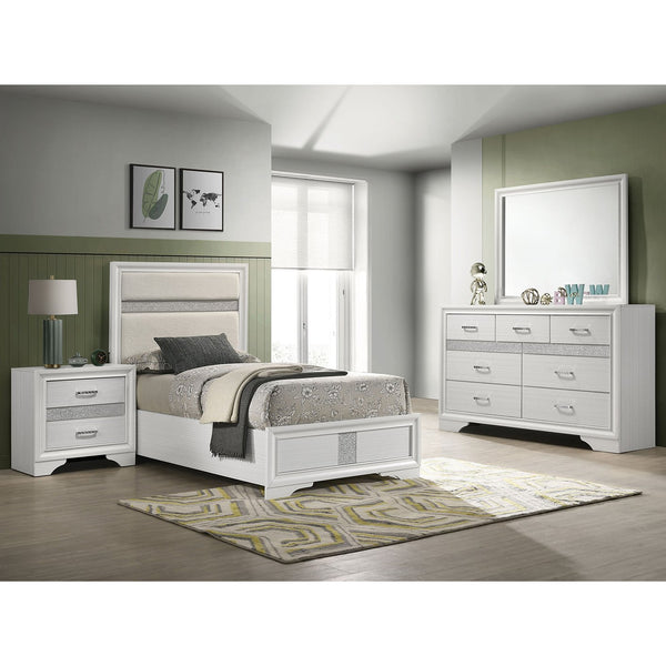 English Elm Annie Glam Twin Bedroom Set with Crystal Pulls Glitter Panels and Ivory Upholstered Bed B062S01760