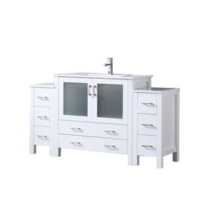 English Elm White 60" Single Bath Vanity with Side Cabinets, White Ceramic Top, Soft-Close Drawers & Faucet Set B2731S01206